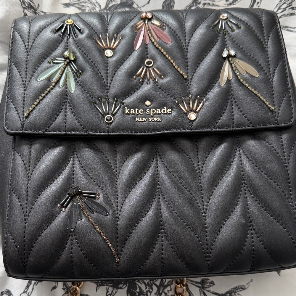 Kate Spade Black Quilted Backpack with Embellishments